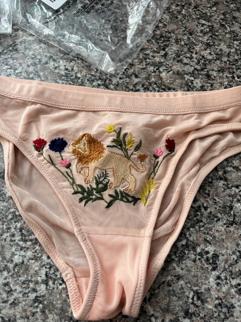 Anthropologie Pink Embroidered Lion Bikini Panty